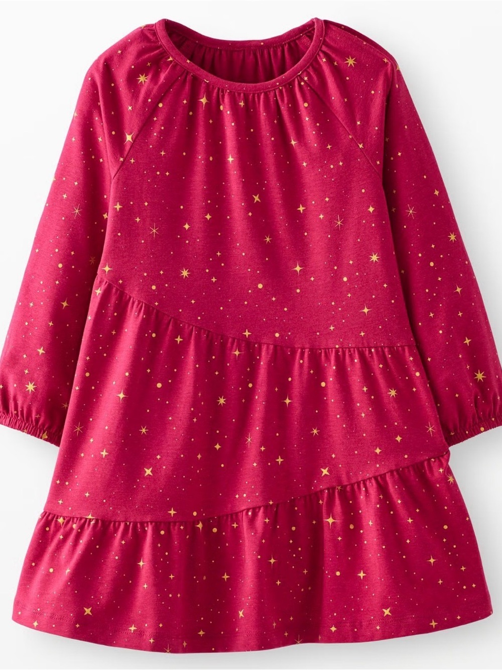 Hanna Andersson Magenta Star Ruffle Nightgown with Gold Sparkle
